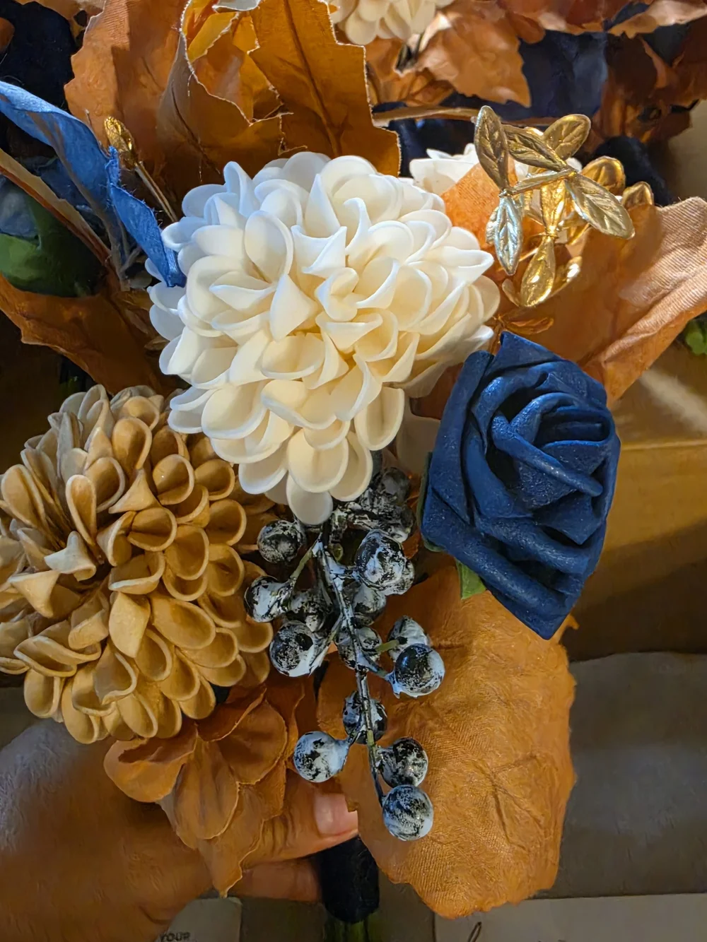Bridesmaid Bouquet(6pc) And Boutoniere (6pc) Navy, Rust & Cream